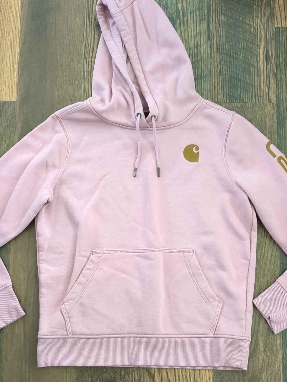 Carhartt Light Pink Women's Hoodie With Gold Logo, Size Small, 4-6